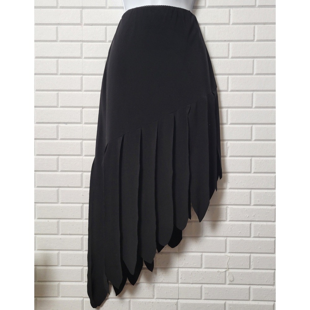 Vintage 1990s Cache Skirt S Black Carwash Fringe Hem Asymmetrical Goth